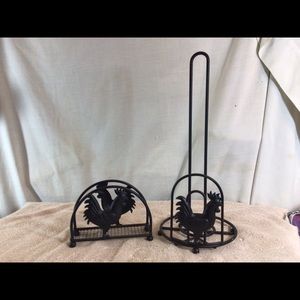 Cool Set of 2 Metal CHICKEN/ROOSTER Paper Towel & Napkin Stand/Holder pre-owned
